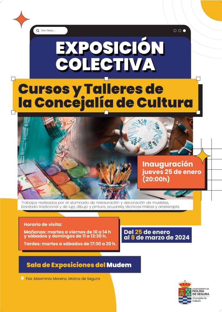 Exposición colectiva Cursos y Talleres Concejalía Cultura en Sala del MUDEM-25en-8mar24-CARTEL-2