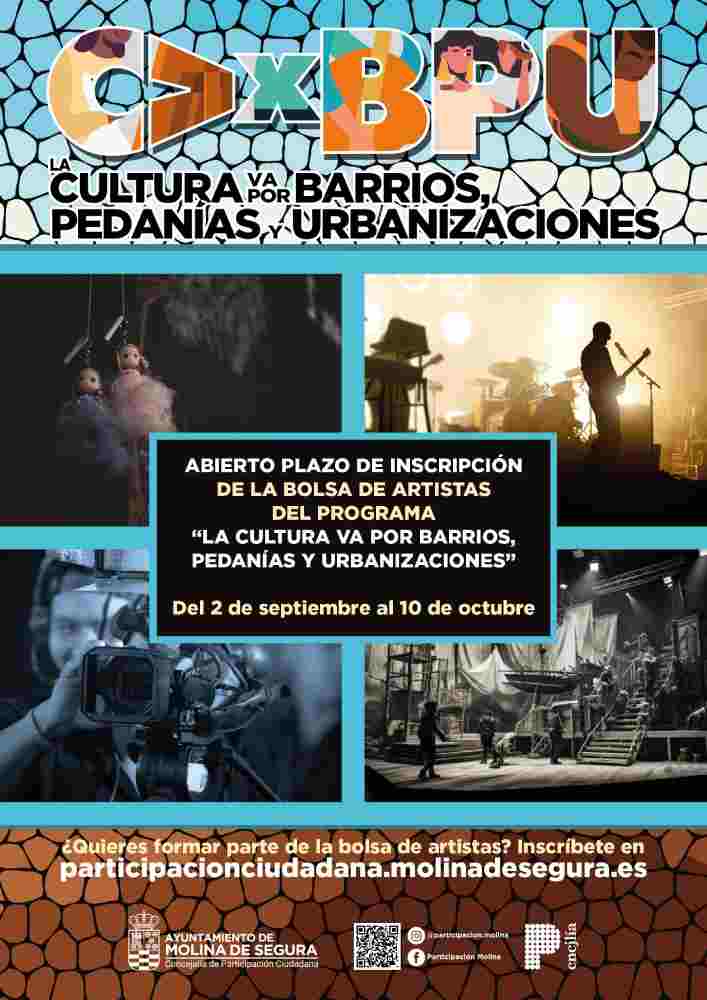 Participación Ciudadana-Molina-Plazo inscripción en Bolsa Artistas programa 'La Cultura va por Barrios, Pedanías y Urbanizaciones'-CARTEL(1)