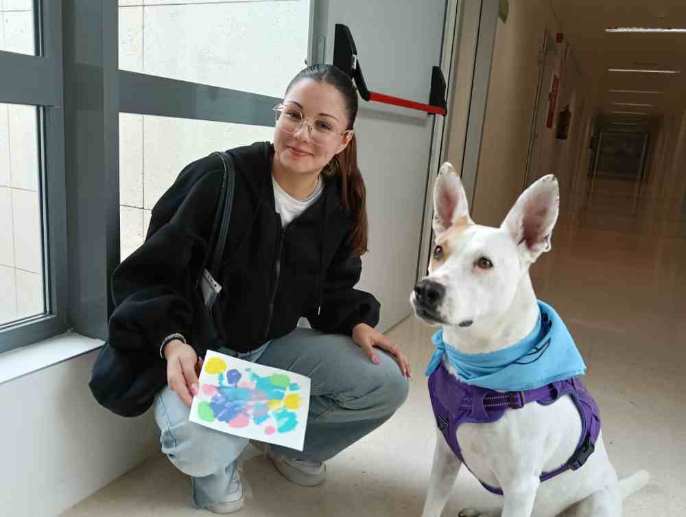 perro en hospital con una chica