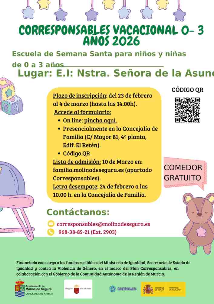 Familia-Molina-Servicio ‘Corresponsables Vacacional de 0 a 3 años Semana Santa 2026’-Plazo inscripción-CARTEL