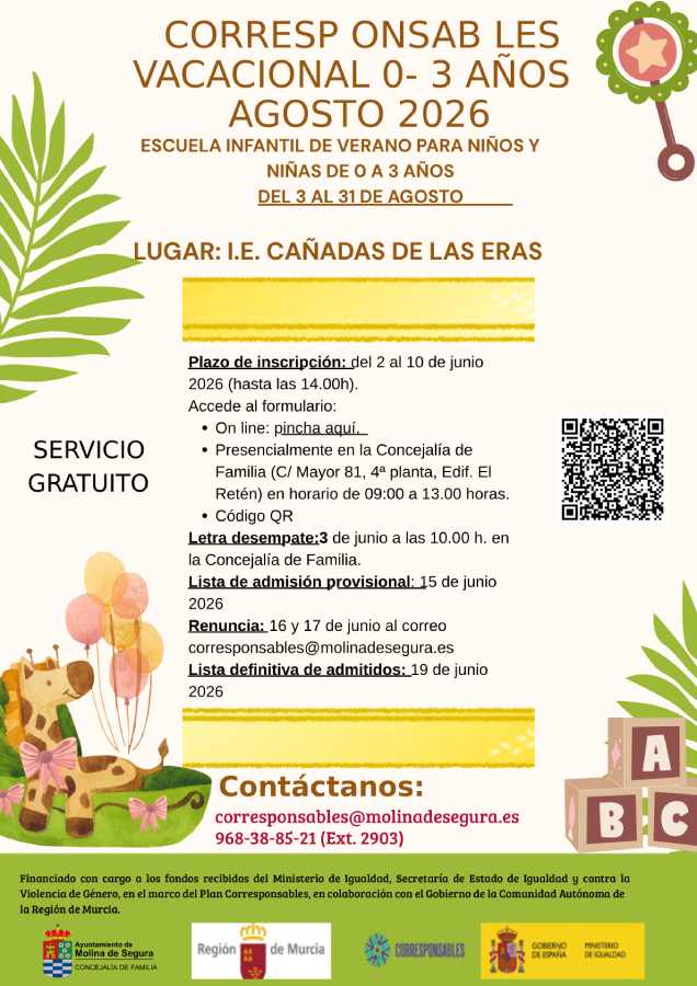 Familia-Molina-Servicio ‘Corresponsables Vacacional de 0 a 3 años' agosto 2026-Plazo inscripción-CARTEL