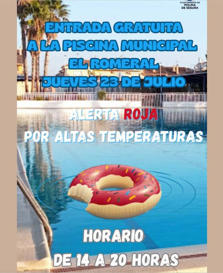 CARTEL PISCINA ROMERAL GRATIS POR CALOR EXTREMO 23:7:26