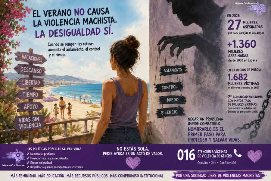 cartel violencia de género en Verano Mujeres con NOmbre