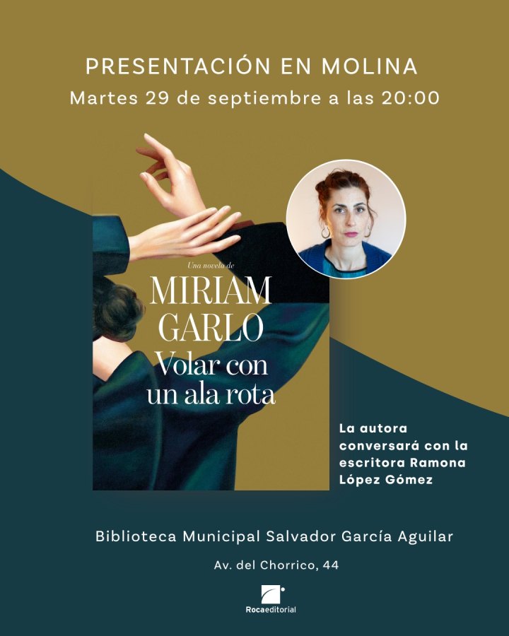 CARTEL NUEVO DE PRESENTACIÓN LIBRO MIRIAM GARLO SUSPENDIDO POR LLUVIA